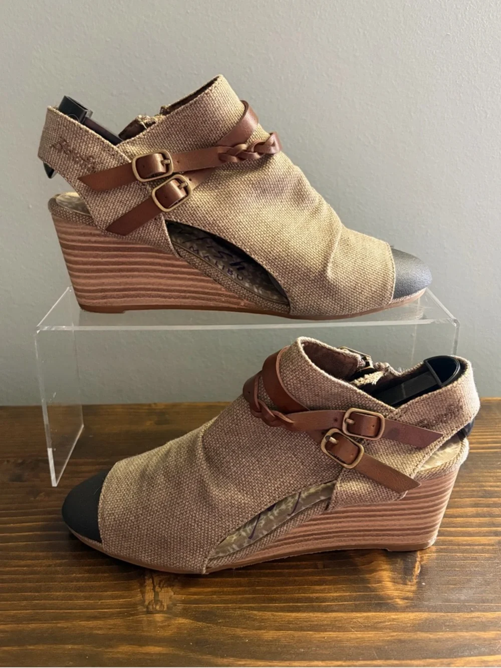 Blowfish Malibu Women’s Tan Wedge Ankle Sandals with Brown Braided Straps S 7.5